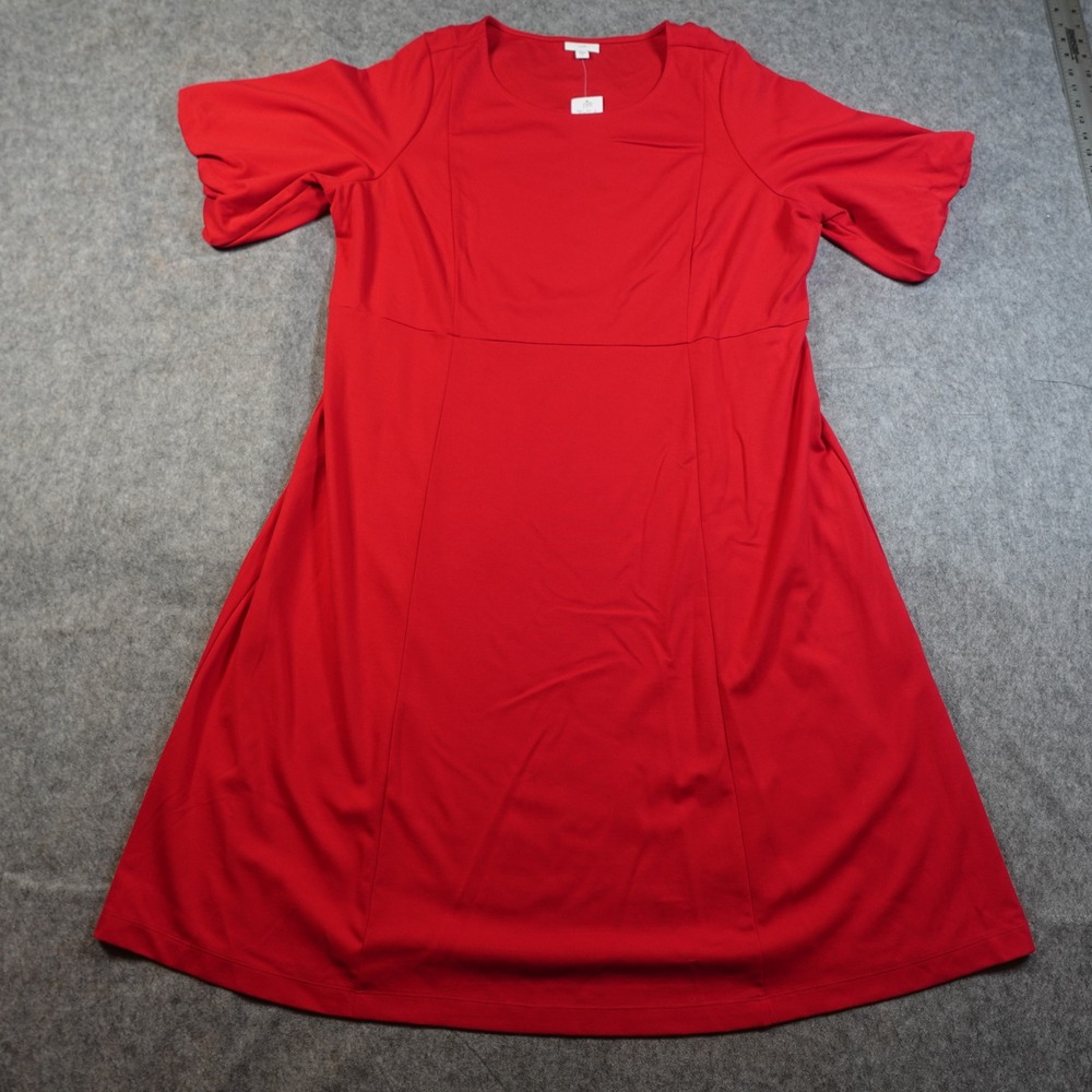 J Jill Dress Womens 2X NWT Red Midi Short Puff Sleeve Crew Neck Ponte ALine